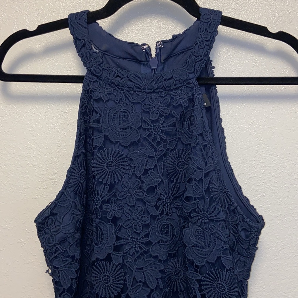 Lulu's Size L Love Poem Navy Floral Lace Lined Halter Mini Dress 3575 - Picture 5 of 12